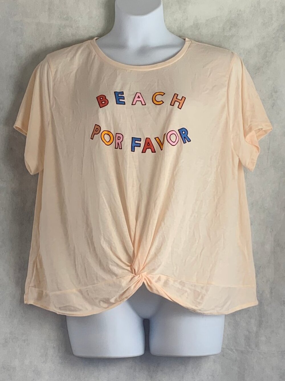 Jenni Women's Plus Size Soft Knit Twist Front Pajama Top, Peach Beach Por Favor